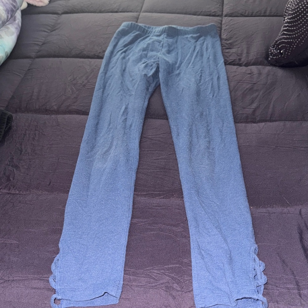 Blue Textured Leggings with Side Detail